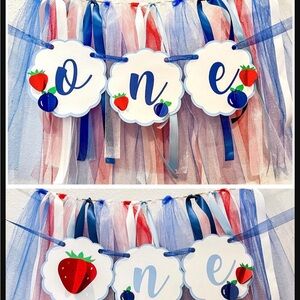 Blue and Red Berry First Birthday Banner